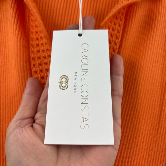 Caroline Constas Orange Ribbed Crochet Collar Midi Bodycon Dress Size Medium - Picture 4 of 8